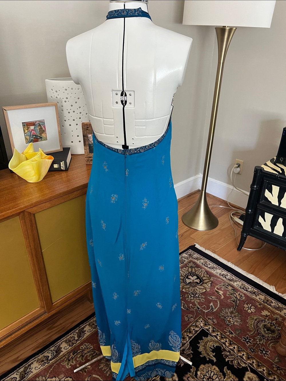 Laundry By Shelli Segal Teal Halter Maxi Dress with Contrast Hem - Picture 5 of 13